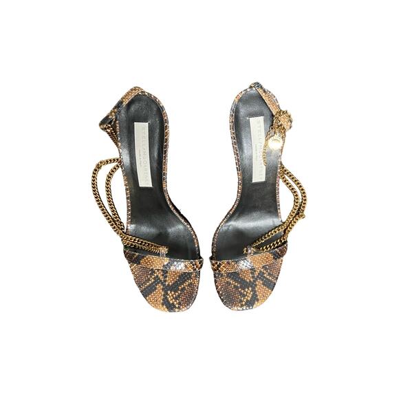 Stella McCartney Stella 100 Reptile Print Heel Sandals Chain Strap Brown Sz 6/36 - Picture 5 of 16
